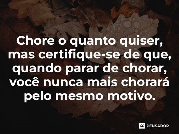 ⁠Chore o quanto quiser, mas certifique-se de que, quando parar de chorar, você nunca mais chorará pelo mesmo motivo.