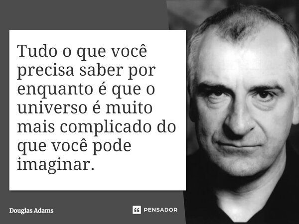 Tudo o que você precisa saber por enquanto é que o universo é muito mais complicado do que você pode imaginar.... Frase de Douglas Adams.
