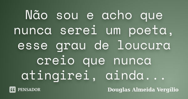 Não sou e acho que nunca serei um poeta, esse grau de loucura creio que nunca atingirei, ainda...... Frase de Douglas Almeida Vergilio.