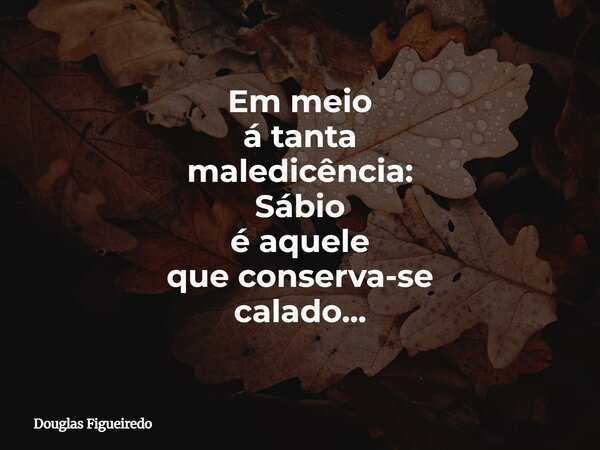 Em meio á tanta maledicência: Sábio é aquele que conserva-se calado...⁠... Frase de Douglas Figueiredo.