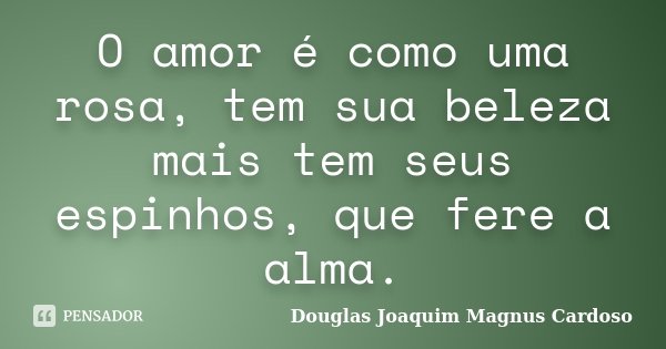 O amor é como uma rosa, tem sua beleza mais tem seus espinhos, que fere a alma.... Frase de Douglas Joaquim Magnus Cardoso.