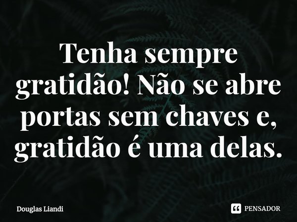 ⁠Tenha sempre gratidão! Não se abre portas sem chaves e, gratidão é uma delas.... Frase de Douglas Liandi.