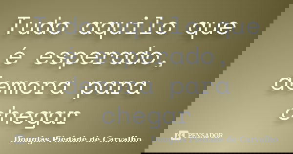 Tudo aquilo que é esperado, demora para chegar... Frase de Douglas Piedade de Carvalho.