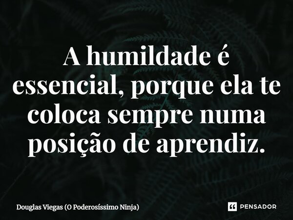 ⁠A humildade é essencial, porque ela te coloca sempre numa posição de aprendiz.... Frase de Douglas Viegas (O Poderosíssimo Ninja).