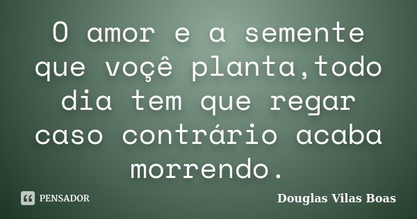 O amor e a semente que voçê planta,todo dia tem que regar caso contrário acaba morrendo.... Frase de Douglas Vilas Boas.