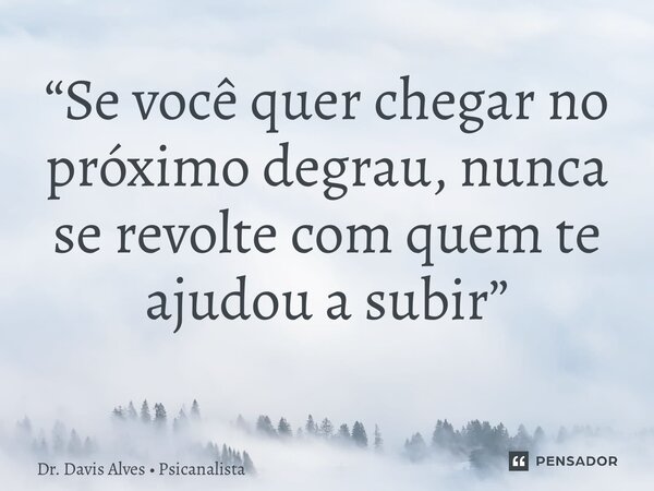 “Se você quer chegar no próximo degrau, nunca se revolte com quem te ajudou a subir” ⁠... Frase de Dr. Davis Alves  Psicanalista.