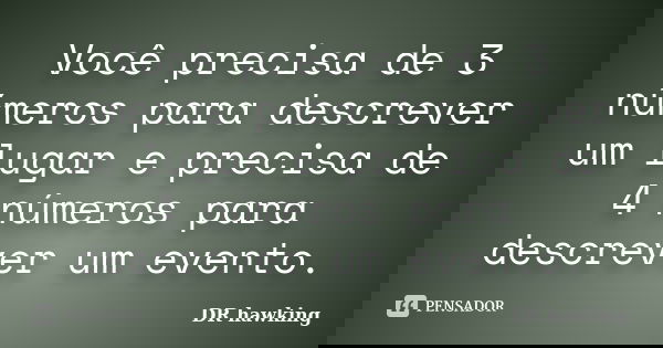 Você precisa de 3 números para descrever um lugar e precisa de 4 números para descrever um evento.... Frase de DR hawking.