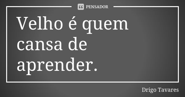 Velho é quem cansa de aprender.... Frase de Drigo Tavares.