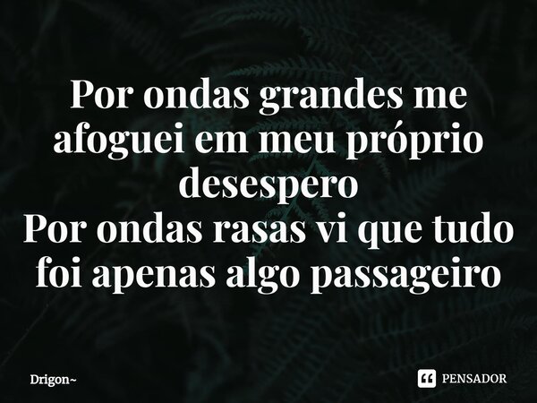 ⁠Por ondas grandes me afoguei em meu próprio desespero Por ondas rasas vi que tudo foi apenas algo passageiro... Frase de Drigon.