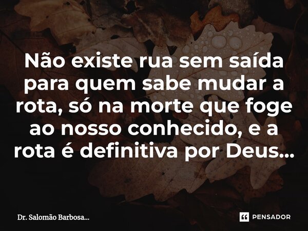 Não existe rua sem saída para quem sabe mudar a rota, só na morte que foge ao nosso conhecido, e a rota é definitiva por Deus...... Frase de Dr. Salomão Barbosa....