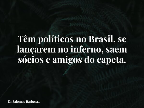 Têm políticos no Brasil, se lançarem no inferno, saem sócios e amigos do capeta.... Frase de Dr Salomao Barbosa....