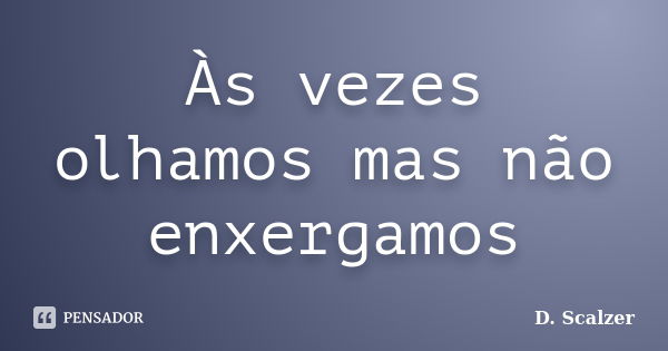 Às vezes olhamos mas não enxergamos... Frase de D. Scalzer.