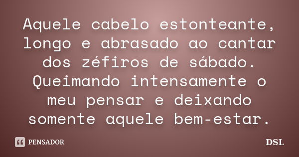 Aquele cabelo estonteante, longo e abrasado ao cantar dos zéfiros de sábado. Queimando intensamente o meu pensar e deixando somente aquele bem-estar.... Frase de DSL.