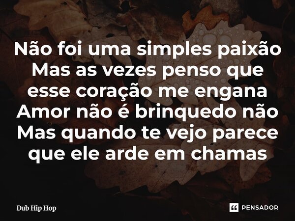 ⁠Não foi uma simples paixão Mas as vezes penso que esse coração me engana Amor não é brinquedo não Mas quando te vejo parece que ele arde em chamas... Frase de Dub Hip Hop.