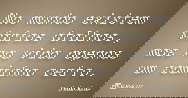 No mundo existem vários atalhos, mas na vida apenas um caminho certo.... Frase de Duda kauã.