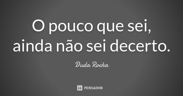 O pouco que sei, ainda não sei decerto.... Frase de Duda Rocha.