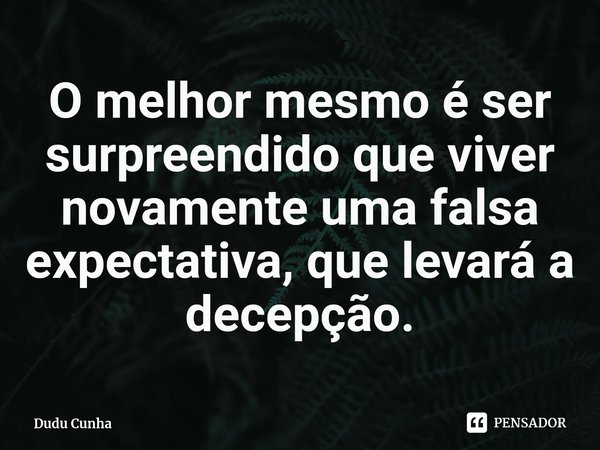 ⁠O melhor mesmo é ser surpreendido que viver novamente uma falsa expectativa, que levará a decepção.... Frase de Dudu Cunha.