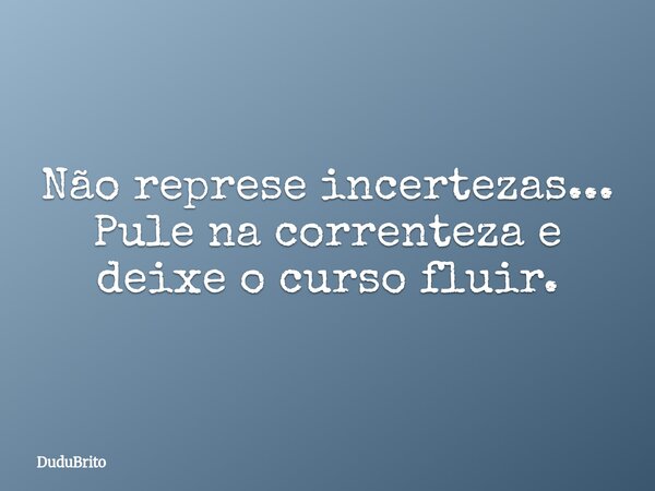 Não represe incertezas... Pule na correnteza e deixe o curso fluir.... Frase de DuduBrito.