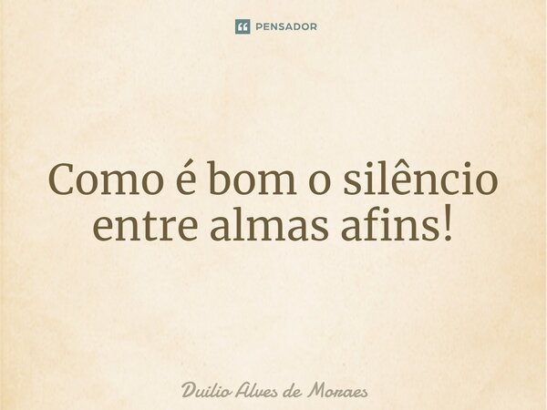 ⁠Como é bom o silêncio entre almas afins!... Frase de Duilio Alves de Moraes.