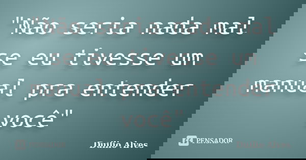 "Não seria nada mal se eu tivesse um manual pra entender você"... Frase de Duilio Alves.