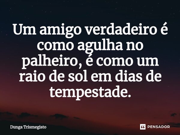 ⁠Um amigo verdadeiro é como agulha no palheiro, é como um raio de sol em dias de tempestade.... Frase de DUNGA TRISMEGISTO.