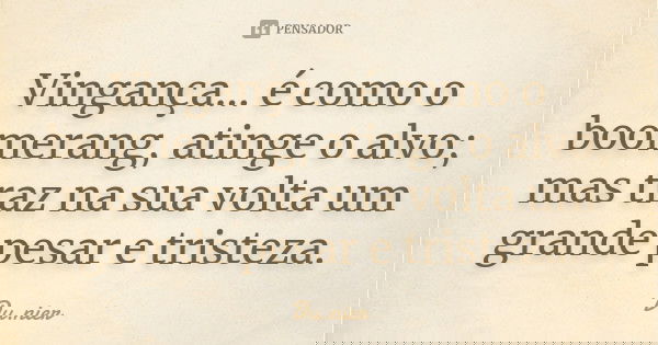 Vingança... é como o boomerang, atinge o alvo; mas traz na sua volta um grande pesar e tristeza.... Frase de Du.nier.
