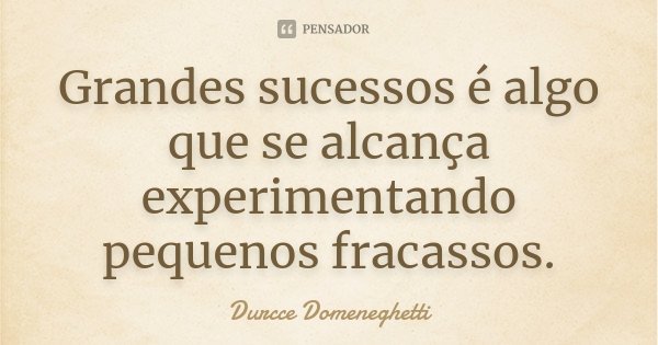 Grandes sucessos é algo que se alcança experimentando pequenos fracassos.... Frase de Durcce Domeneghetti.