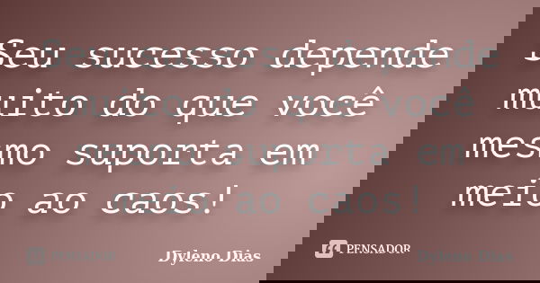 Seu sucesso depende muito do que você mesmo suporta em meio ao caos!... Frase de Dyleno Dias.