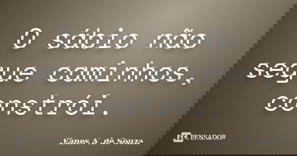 O sábio não segue caminhos, constrói.... Frase de Eanes A. de Souza.