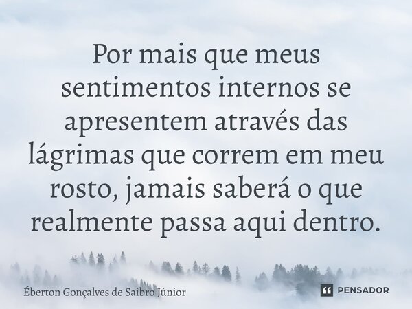⁠Por mais que meus sentimentos internos se apresentem através das lágrimas que correm em meu rosto, jamais saberá o que realmente passa aqui dentro.... Frase de Éberton Gonçalves de Saibro Júnior.