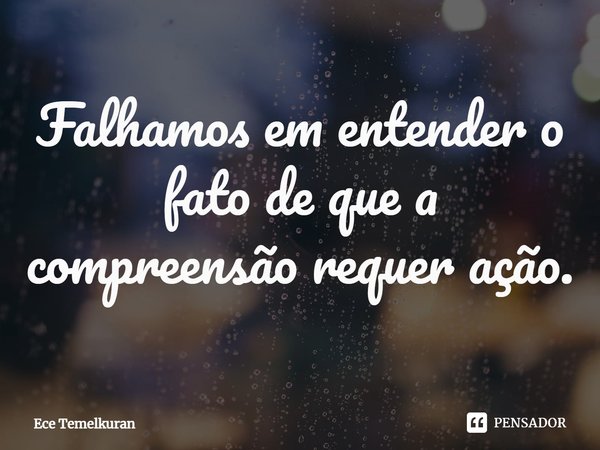 Falhamos em entender o fato de que a compreensão requer ação.... Frase de Ece Temelkuran.