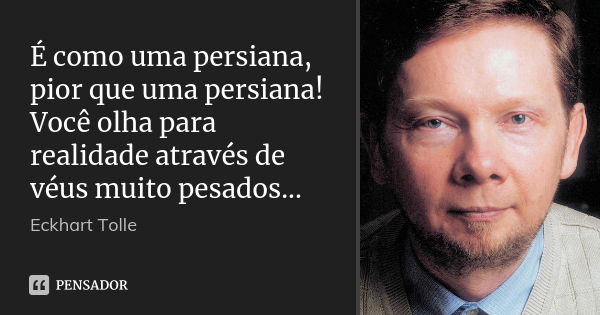 É como uma persiana, pior que uma persiana! Você olha para realidade através de véus muito pesados...... Frase de Eckhart Tolle.