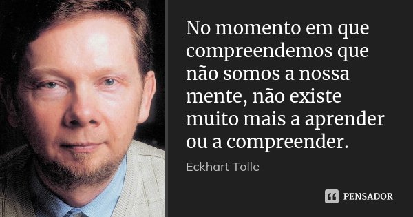 No momento em que compreendemos que não somos a nossa mente, não existe muito mais a aprender ou a compreender.... Frase de Eckhart Tolle.