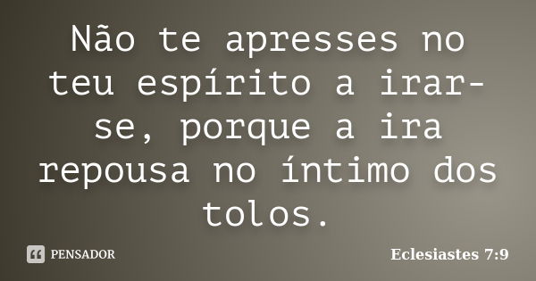 Não te apresses no teu espírito a irar-se, porque a ira repousa no íntimo dos tolos.... Frase de Eclesiastes 7:9.