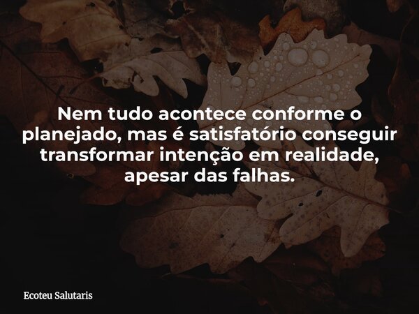 Nem tudo acontece conforme o planejado, mas é satisfatório conseguir transformar intenção em realidade, apesar das falhas.... Frase de Ecoteu Salutaris.