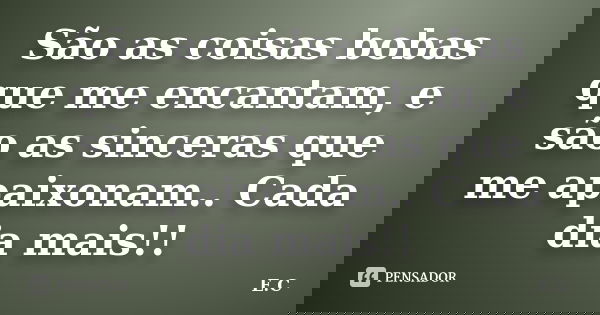 São as coisas bobas que me encantam, e são as sinceras que me apaixonam.. Cada dia mais!!... Frase de E. C..