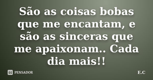 São as coisas bobas que me encantam, e são as sinceras que me apaixonam.. Cada dia mais!!... Frase de E. C..