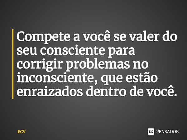 Compete a você se valer do seu consciente⁠ para corrigir problemas no inconsciente, que estão enraizados dentro de você.... Frase de ECV.