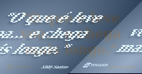 "O que é leve voa... e chega mais longe."... Frase de Eddy Santos.