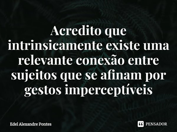 Acredito que intrinsecamente existe uma relevante conexão entre sujeitos que se afinam por gestos imperceptíveis... Frase de Edel Alexandre Pontes.