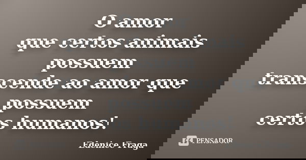 O amor que certos animais possuem transcende ao amor que possuem certos humanos!... Frase de Edenice Fraga.