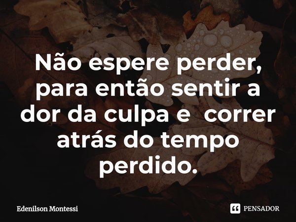 Não espere perder, para então sentir a dor da culpa e correr atrás do tempo perdido.⁠... Frase de Edenilson Montessi.