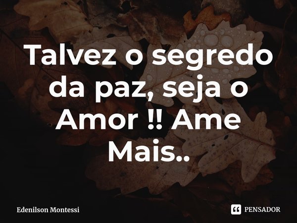 ⁠Talvez o segredo da paz, seja o Amor !! Ame Mais..... Frase de Edenilson Montessi.