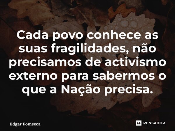 ⁠Cada povo conhece as suas fragilidades, não precisamos de activismo externo para sabermos o que a Nação precisa.... Frase de Edgar Fonseca.