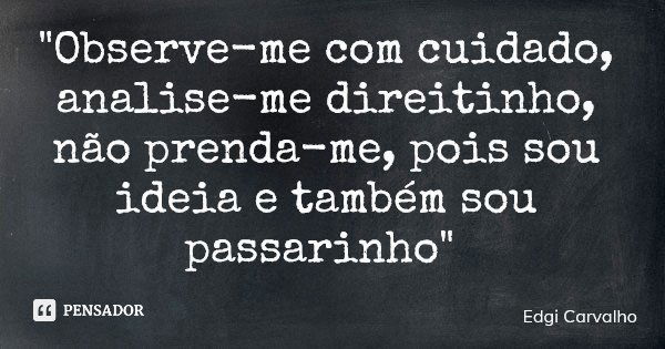 "Observe-me com cuidado, analise-me direitinho, não prenda-me, pois sou ideia e também sou passarinho"... Frase de Edgi Carvalho.