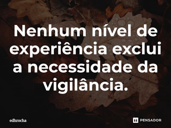 Nenhum nível de experiência exclui a necessidade da vigilância.... Frase de edhrocha.