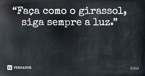 “Faça como o girassol, siga sempre a luz.”... Frase de Ediel.