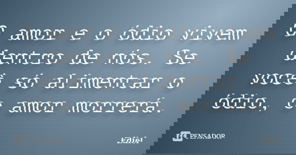 O amor e o ódio vivem dentro de nós. Se você só alimentar o ódio, o amor morrerá.... Frase de Ediel.
