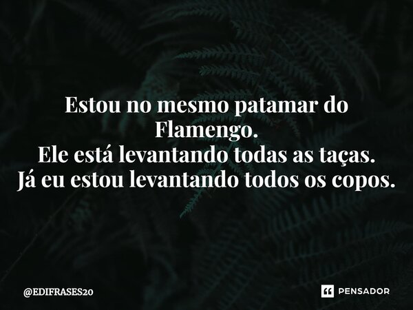 ⁠⁠Estou no mesmo patamar do Flamengo. Ele está levantando todas as taças. Já eu estou levantando todos os copos.... Frase de EDIFRASES20.