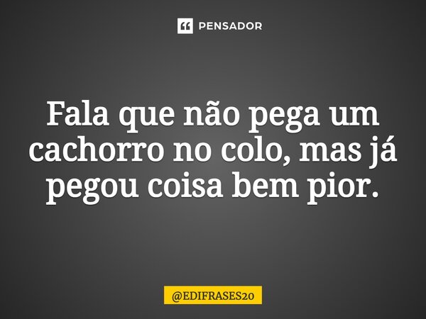 ⁠Fala que não pega um cachorro no colo, mas já pegou coisa bem pior.... Frase de EDIFRASES20.